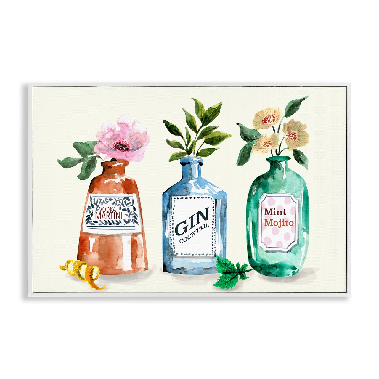 Stupell Industries Floral Alcohol Bottles Framed Giclee Wall Art Design by Kate Eldridge